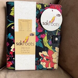 Sakroots Black Floral iPad Folio Case with Teal, Pink & Yellow Accents